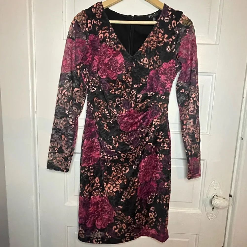 Guess Floral Print Lace V-Neck Sheath Dress